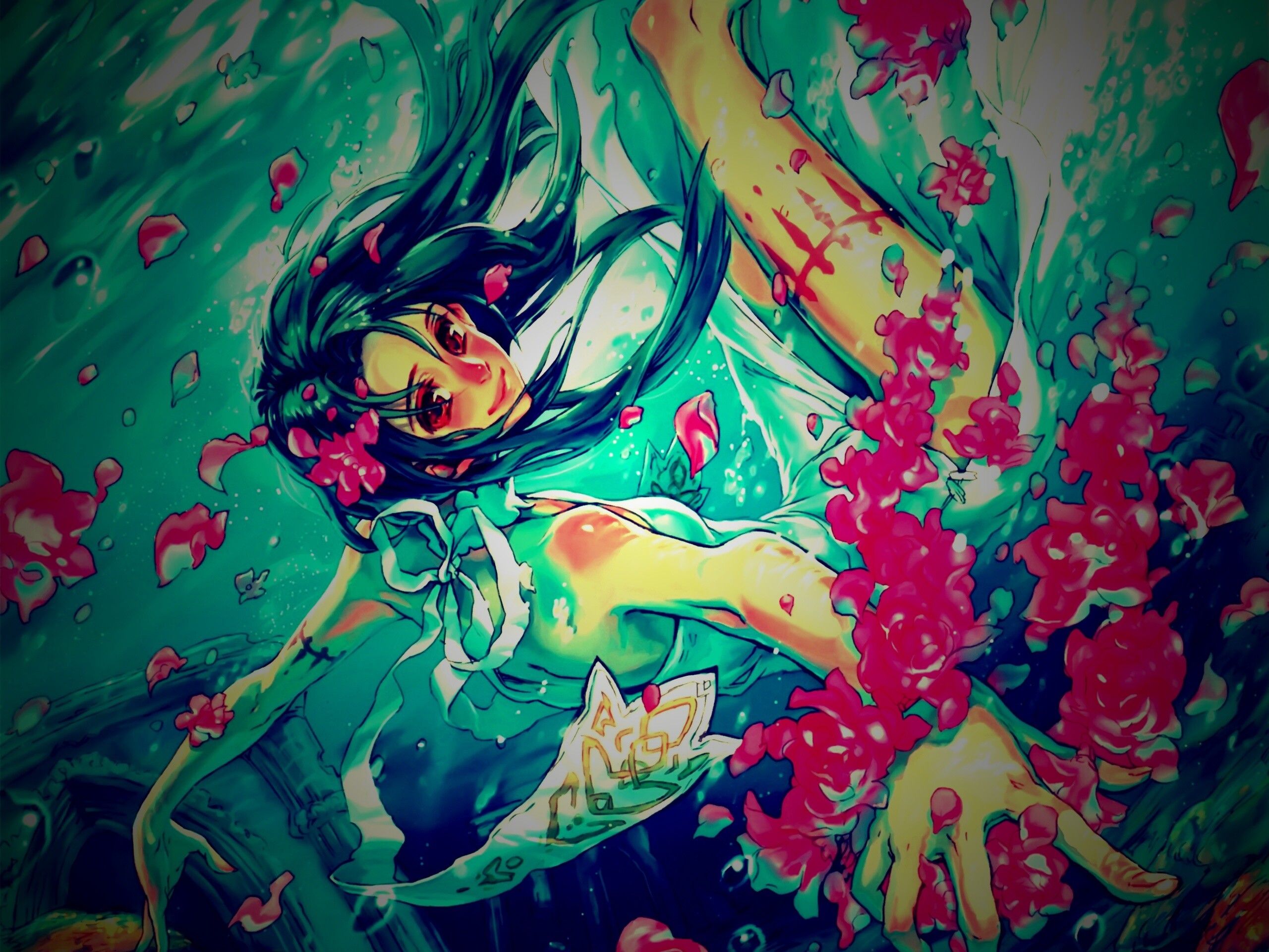 Девушка из аниме под водой обои