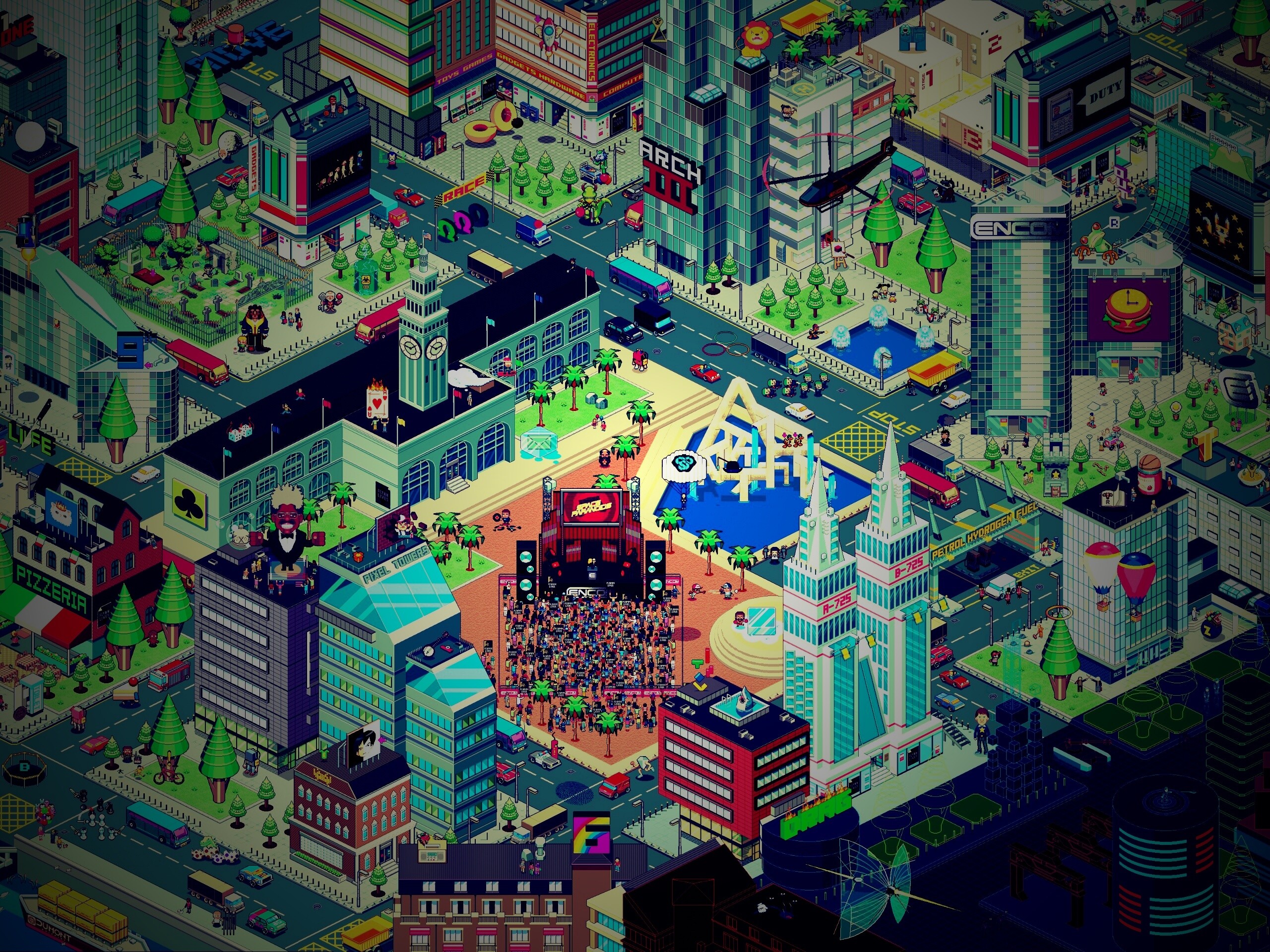 Пиксельный город обои