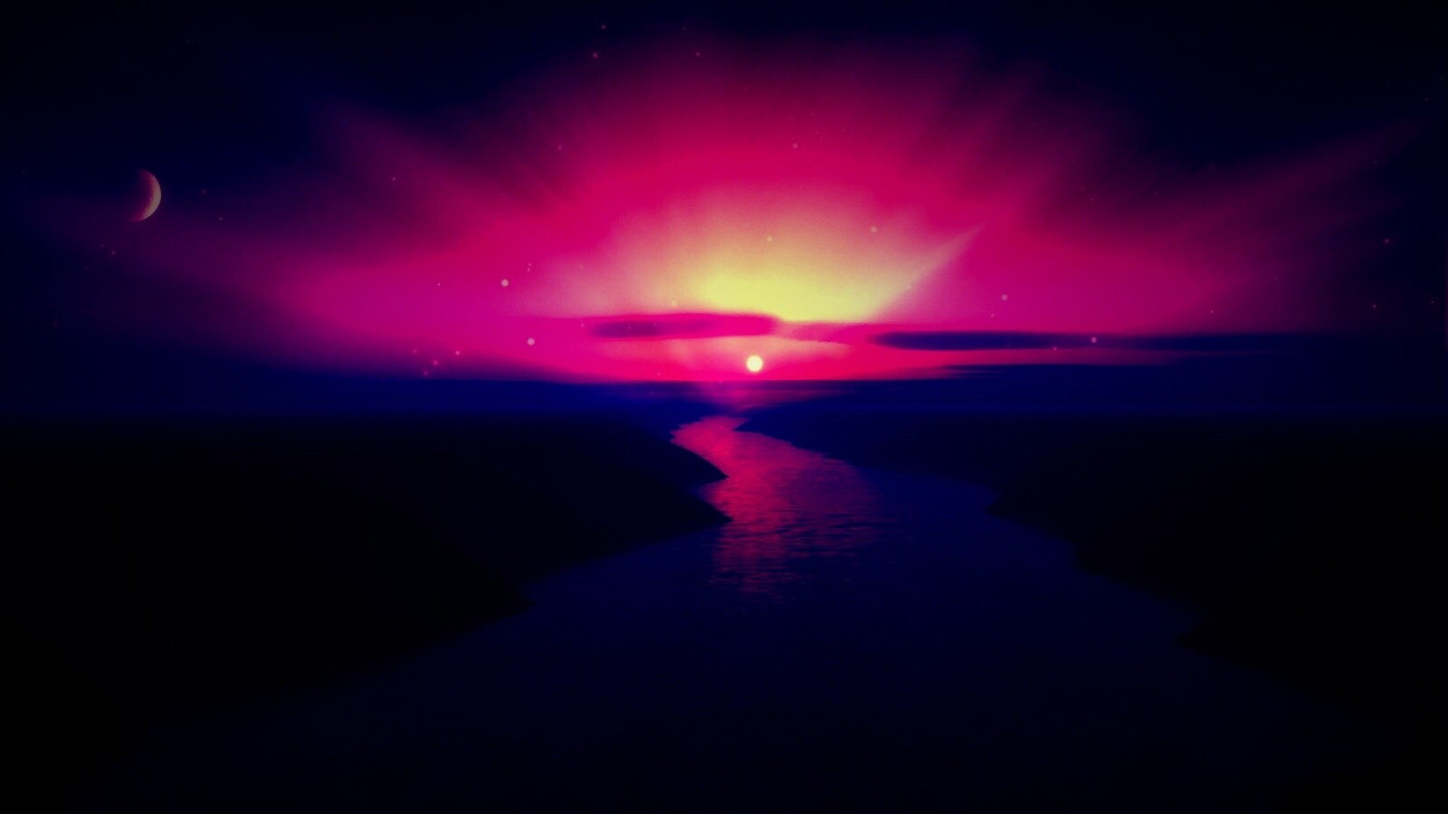 Сиреневый закат обои