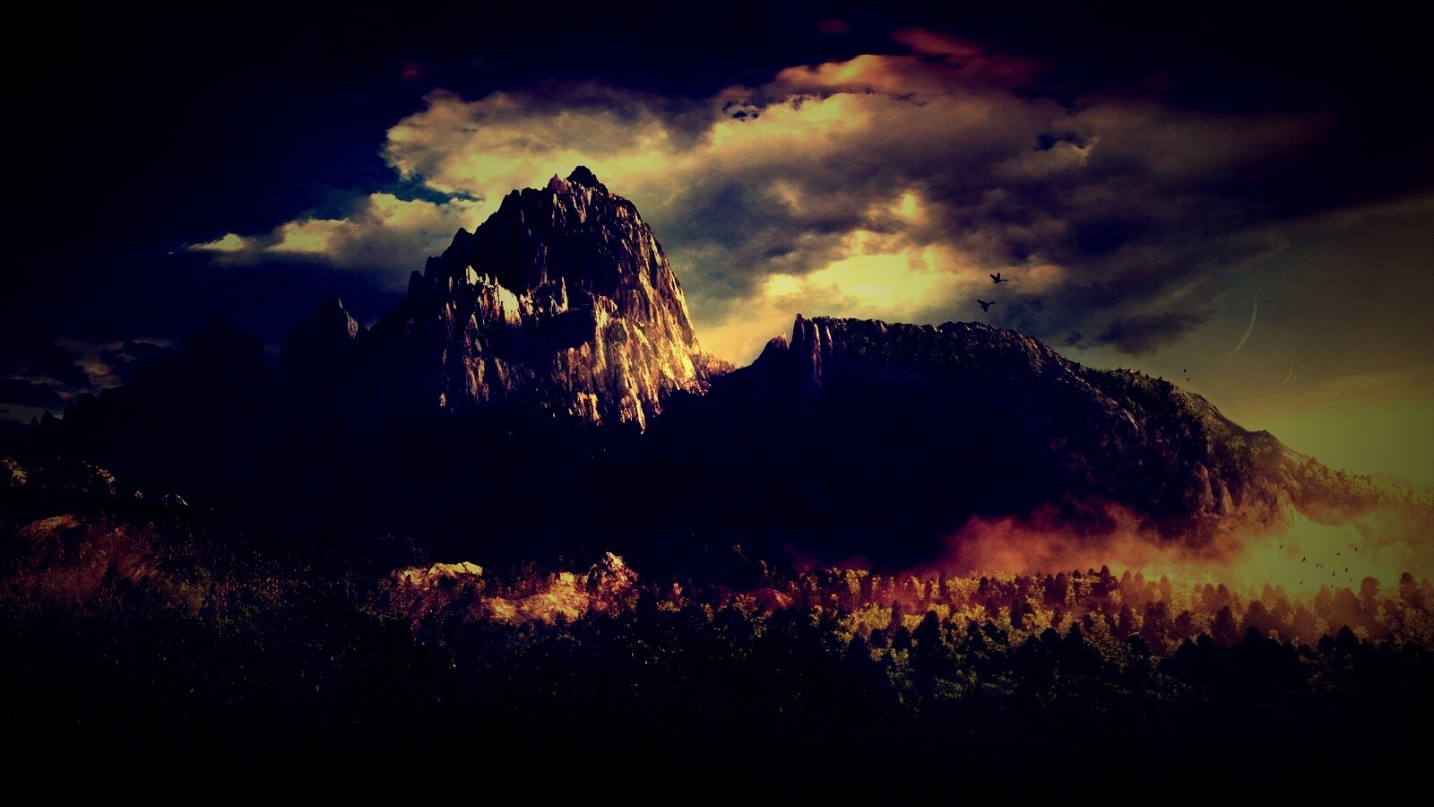 Горы посреди джунглей обои