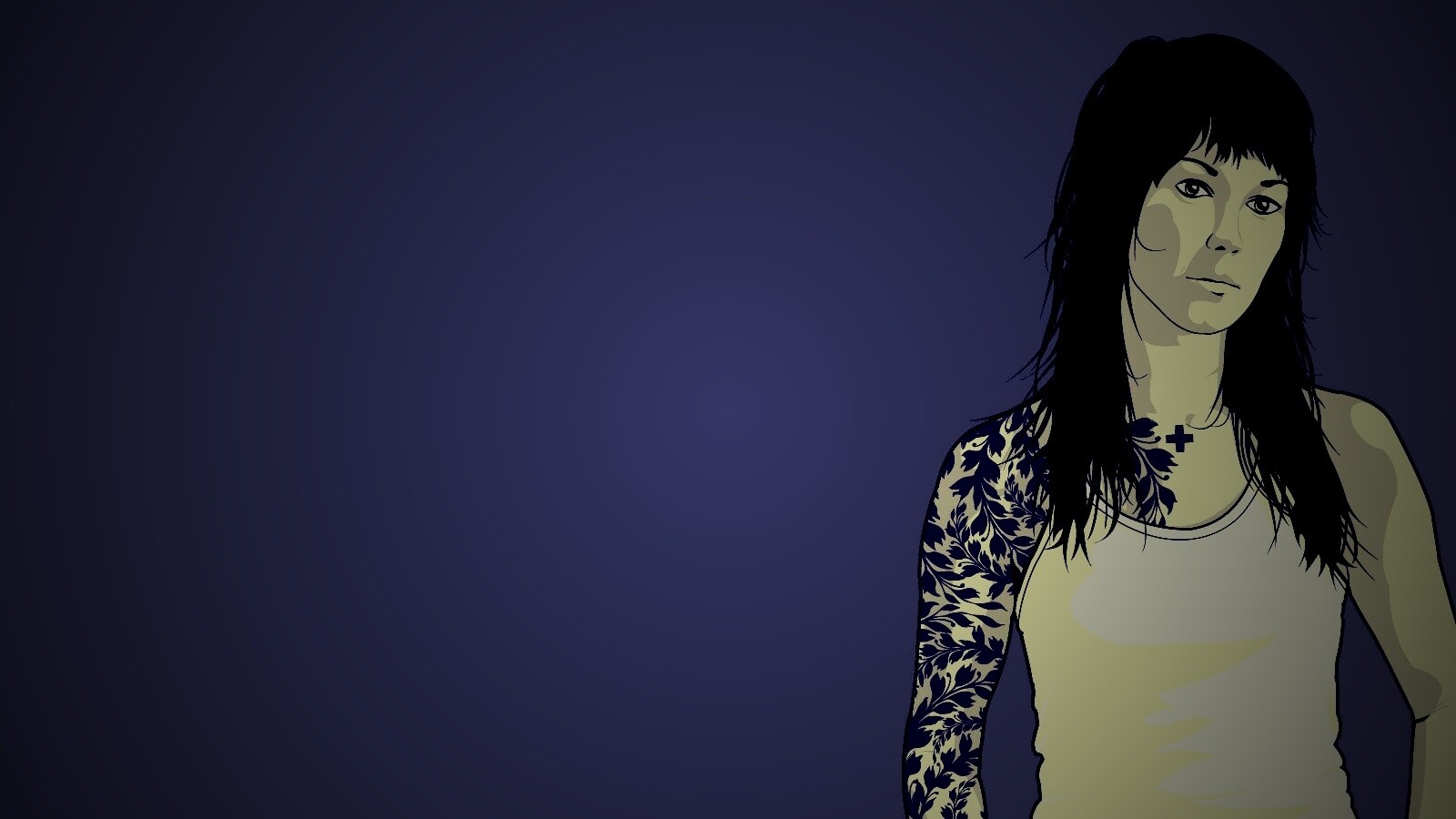 Девушка с татуировкой в виде листвы обои