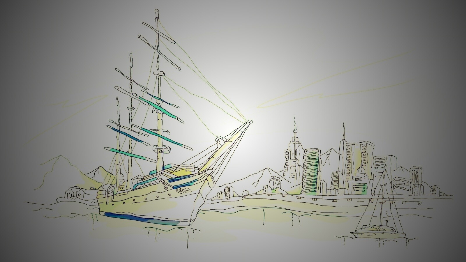 Парусник у города обои