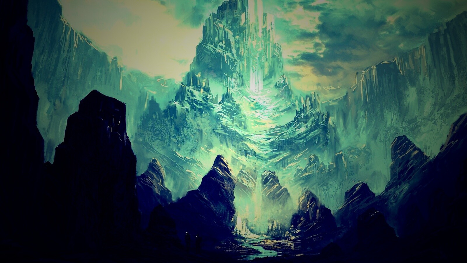 Город в горах обои