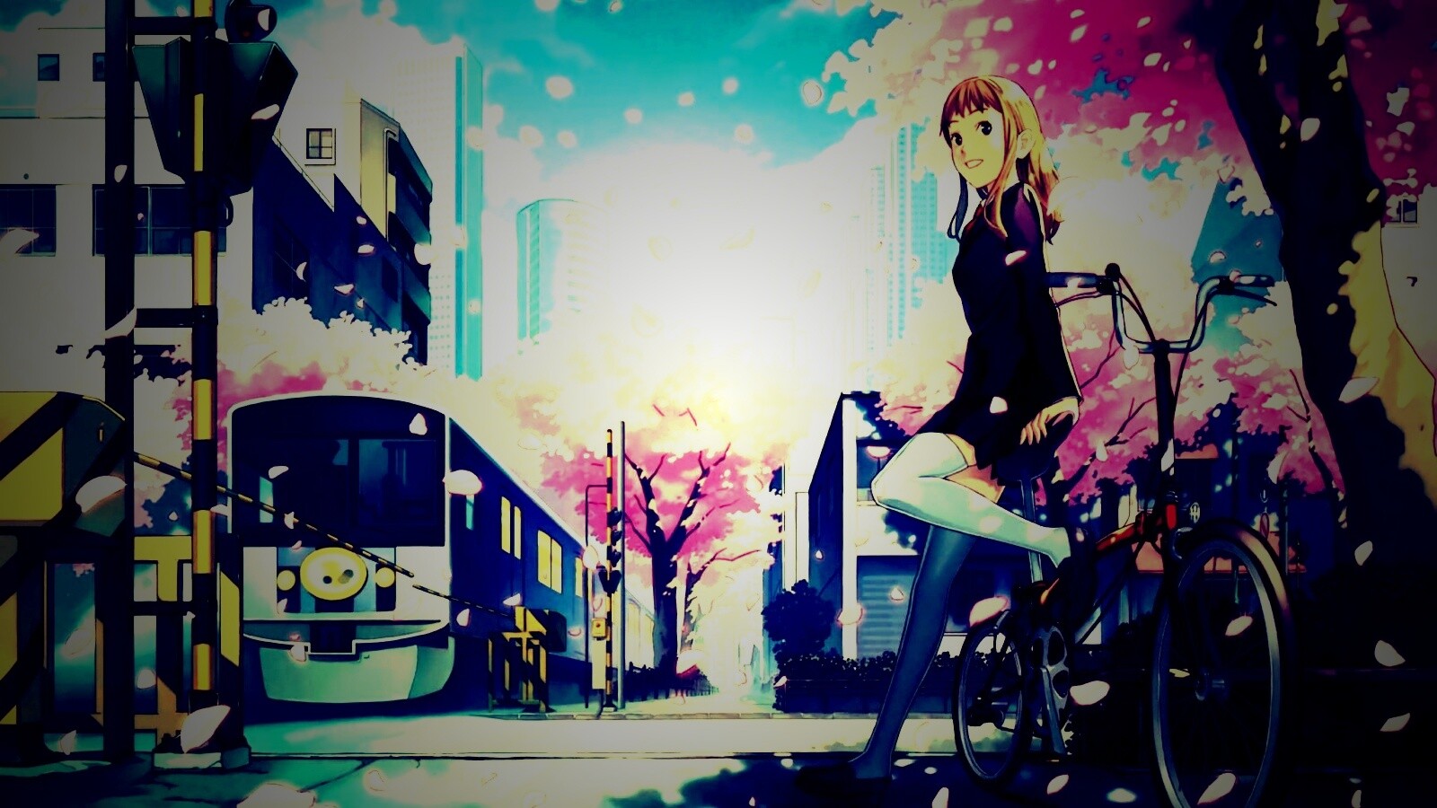 Японская школьница на велосипеде обои