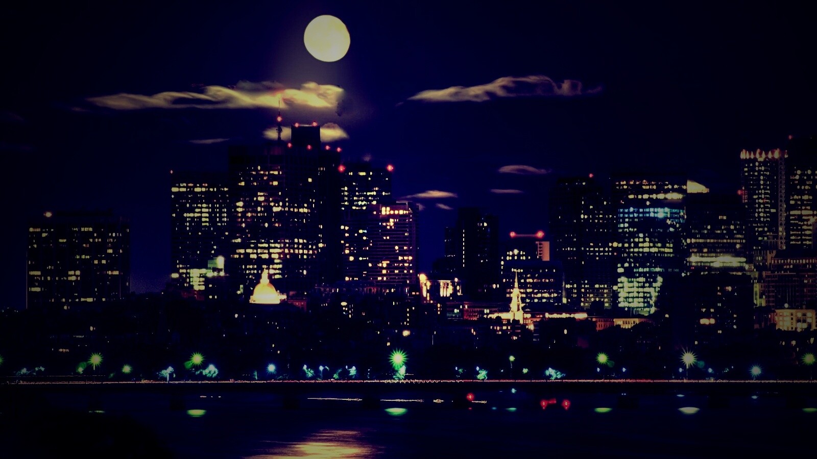 Луна над мегаполисом обои