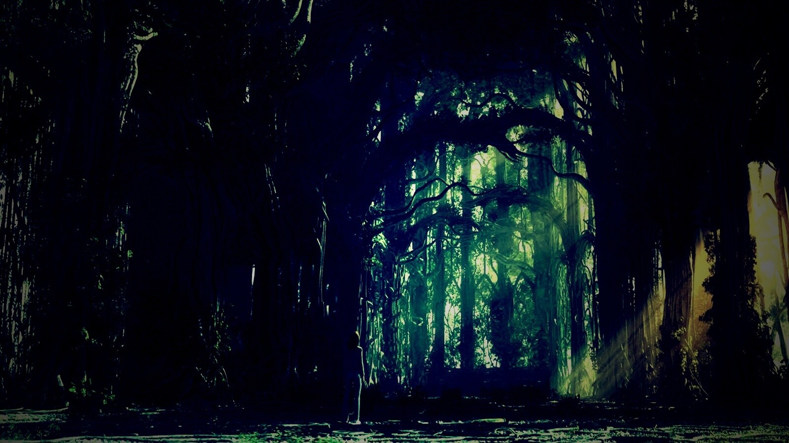 Одна в сумеречном лесу обои