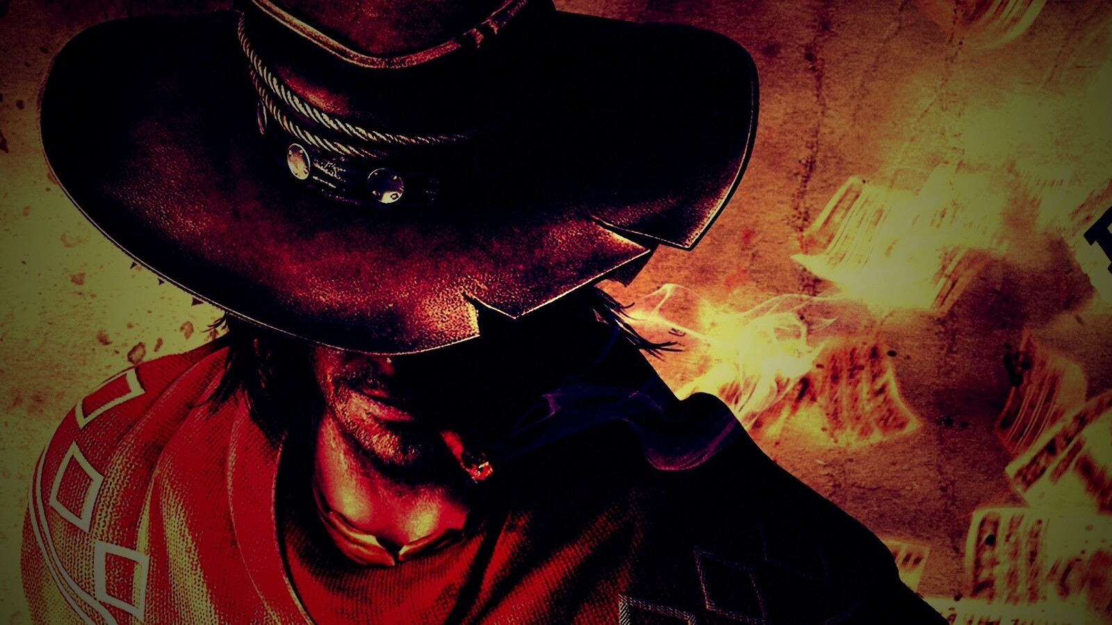 Мужик с сигарой в шляпе и пончо обои