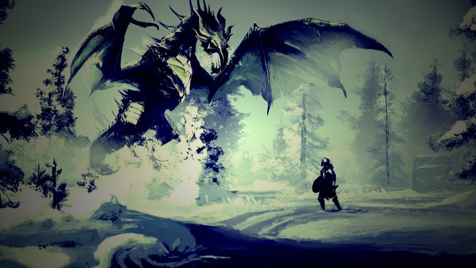 Скайрим: битва с ледяным драконом обои