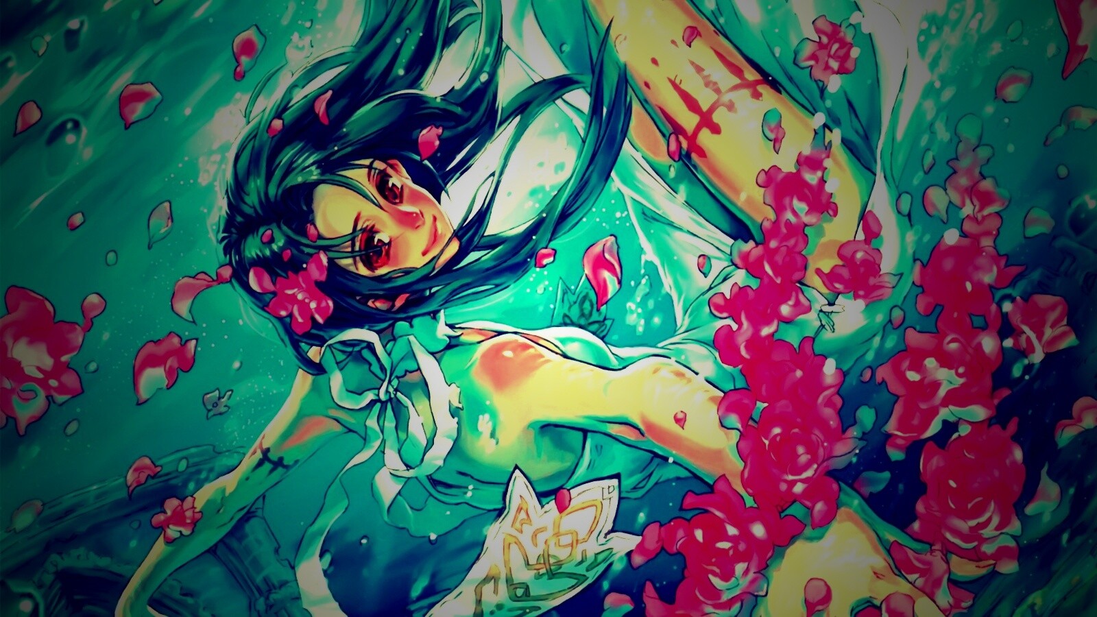 Девушка из аниме под водой обои