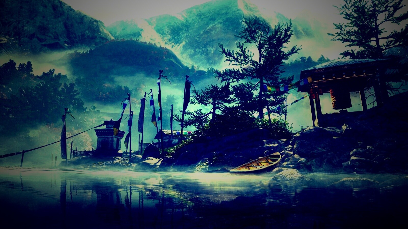 Каменистый берег в тумане обои