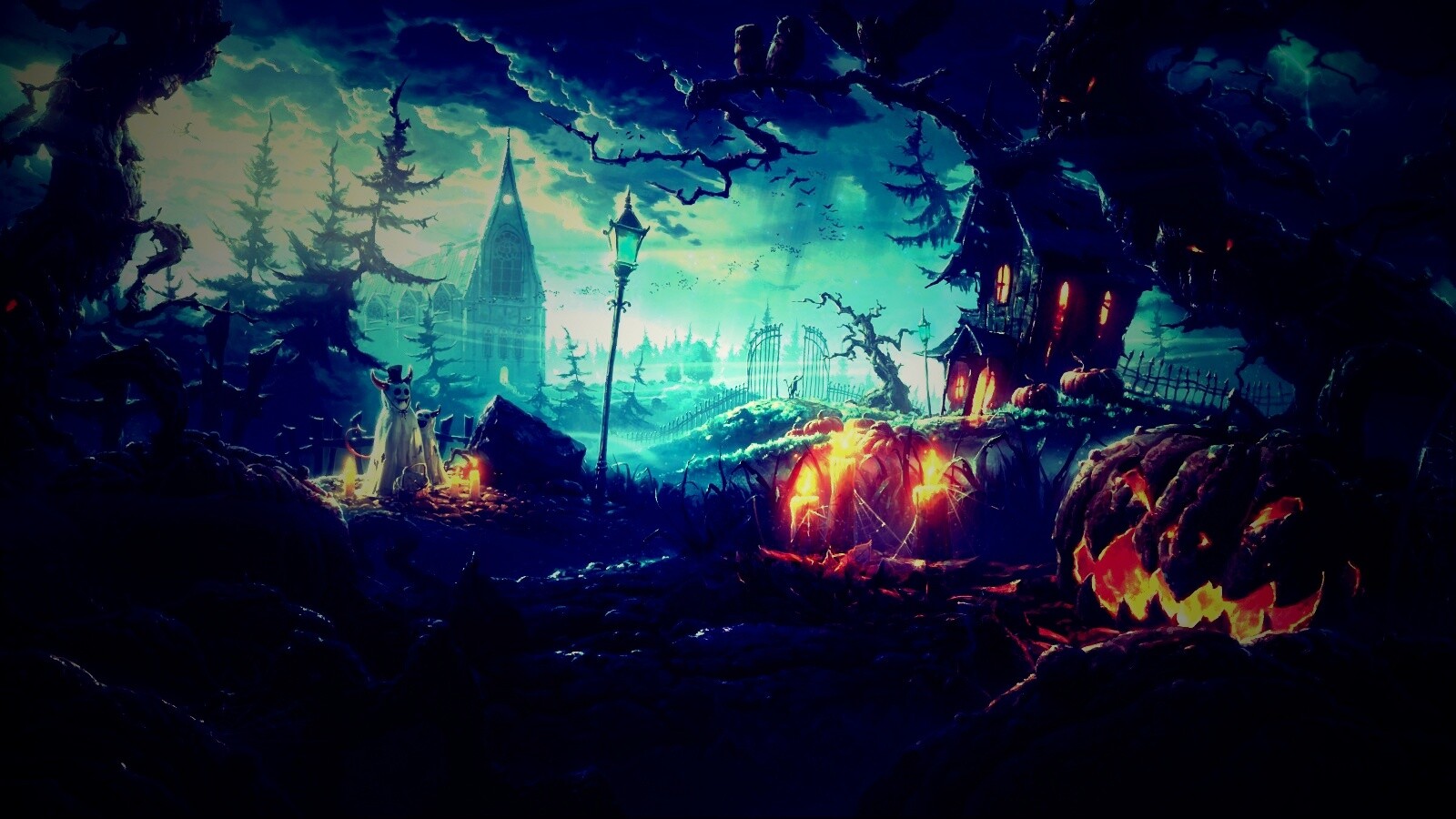 Страшный хэллоувинский пейзаж обои