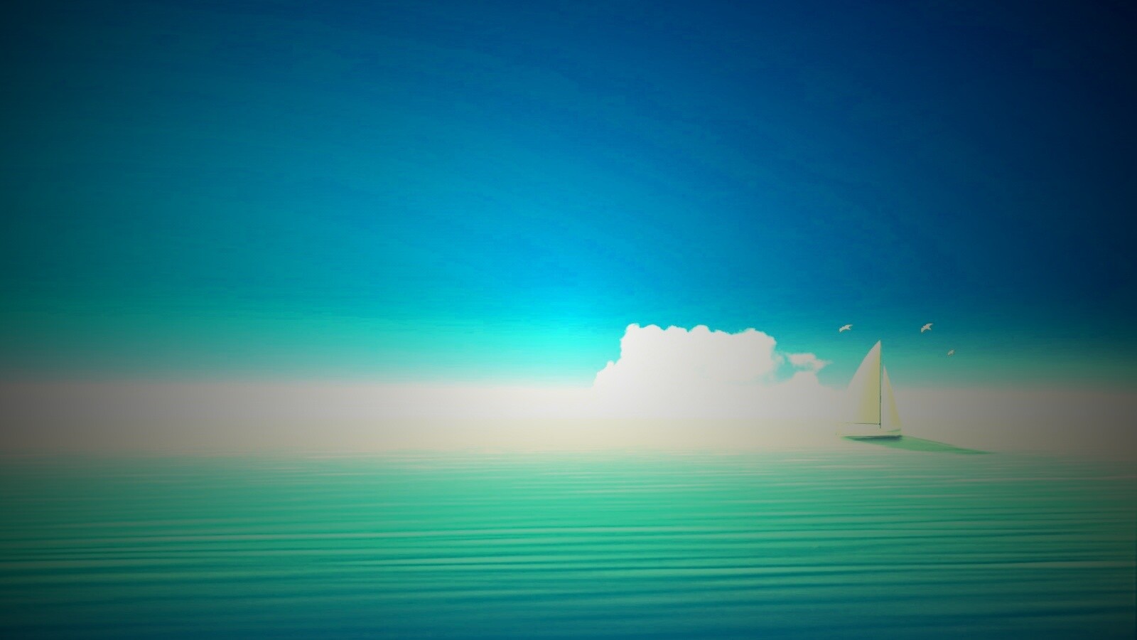 Голубые обои под хорошее настроение с парусником обои
