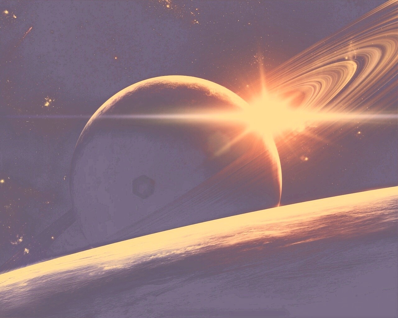 Солнце сквозь кольца Сатурна обои