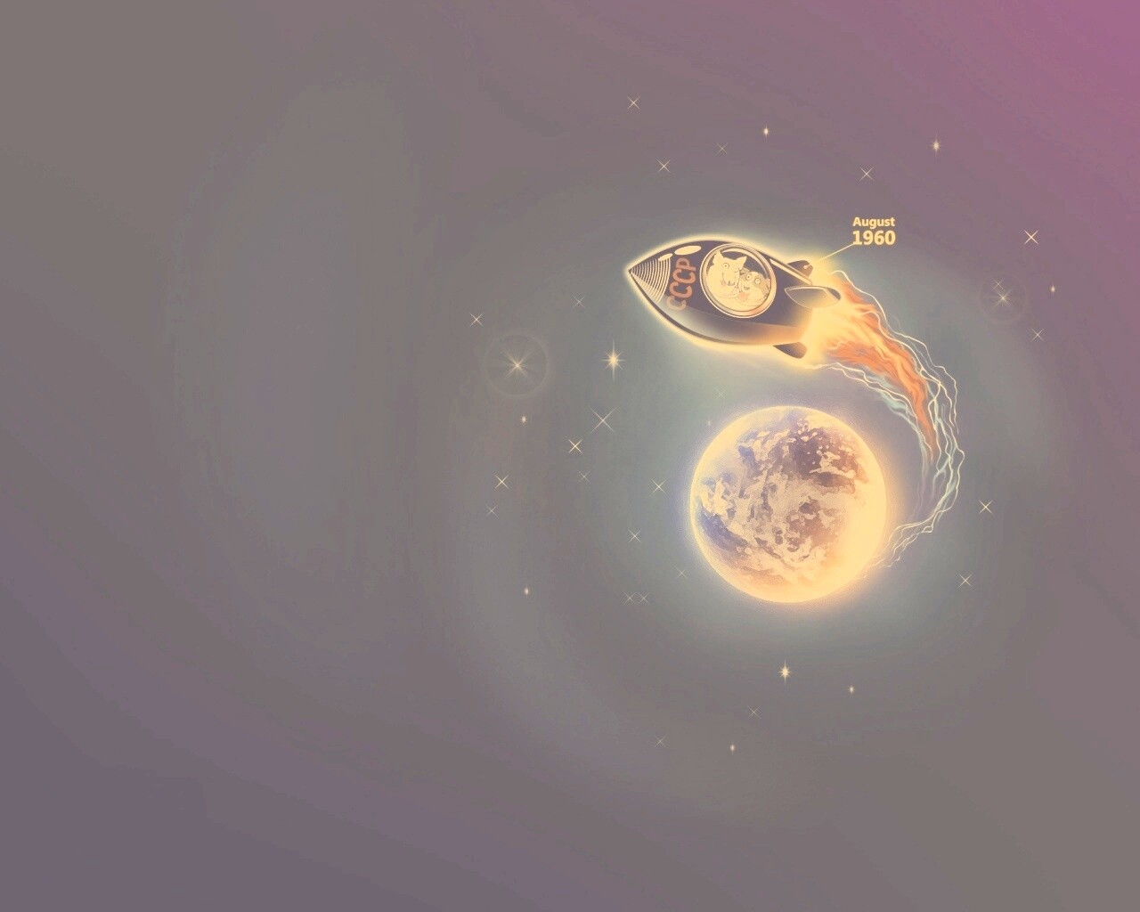 Белка и Стрелка летят в космос обои