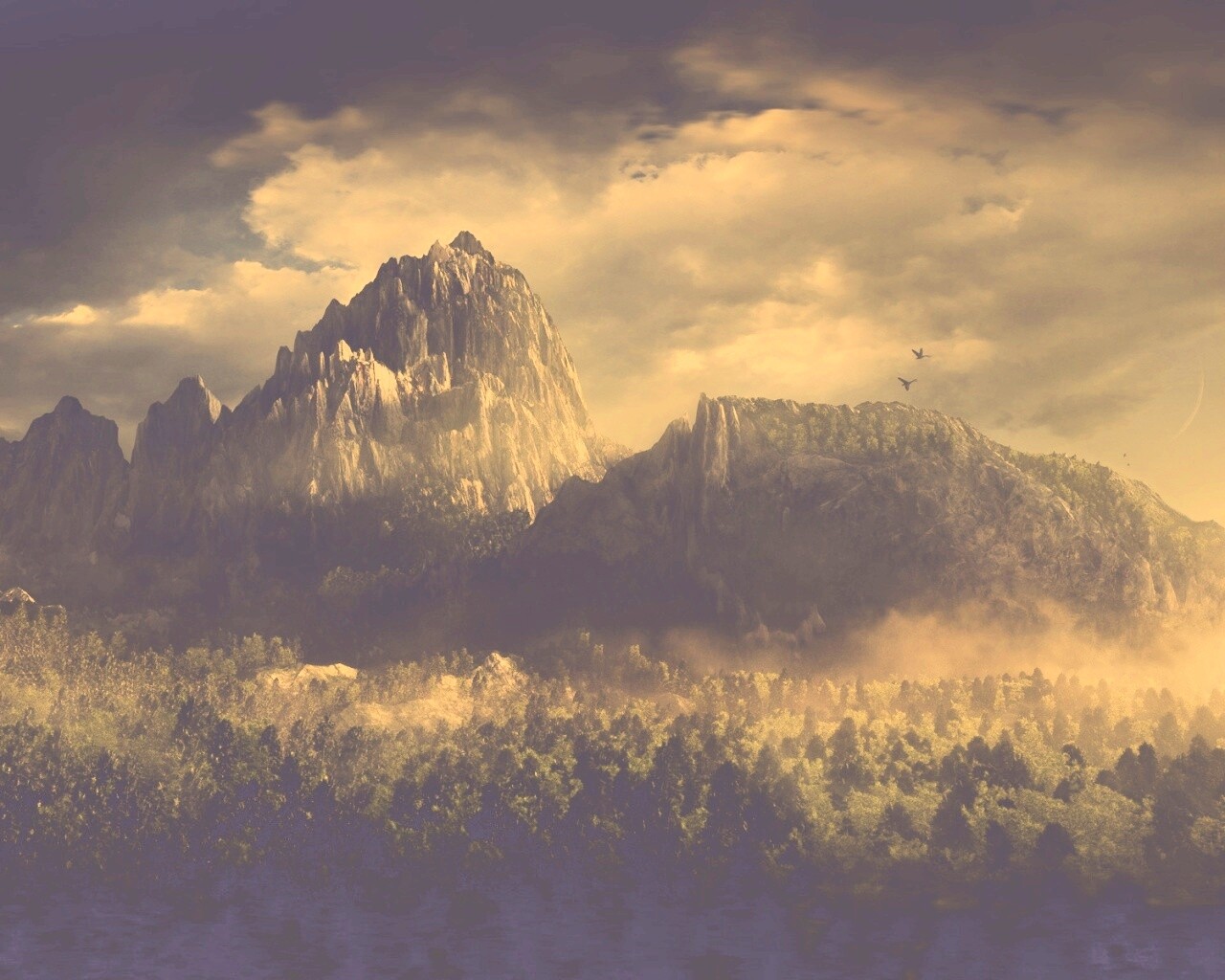 Горы посреди джунглей обои