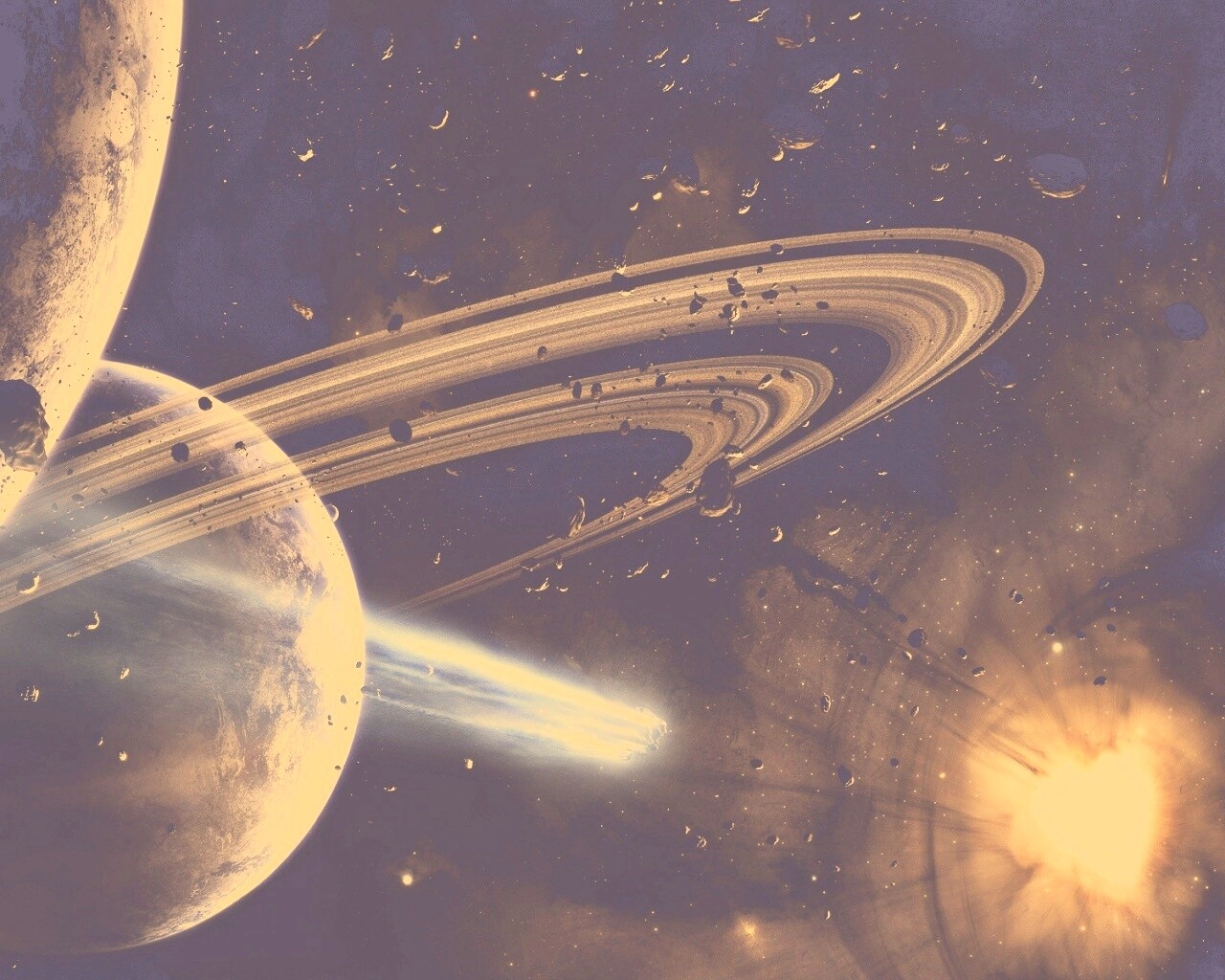 Голубой метеорит и туманность в виде сердца обои