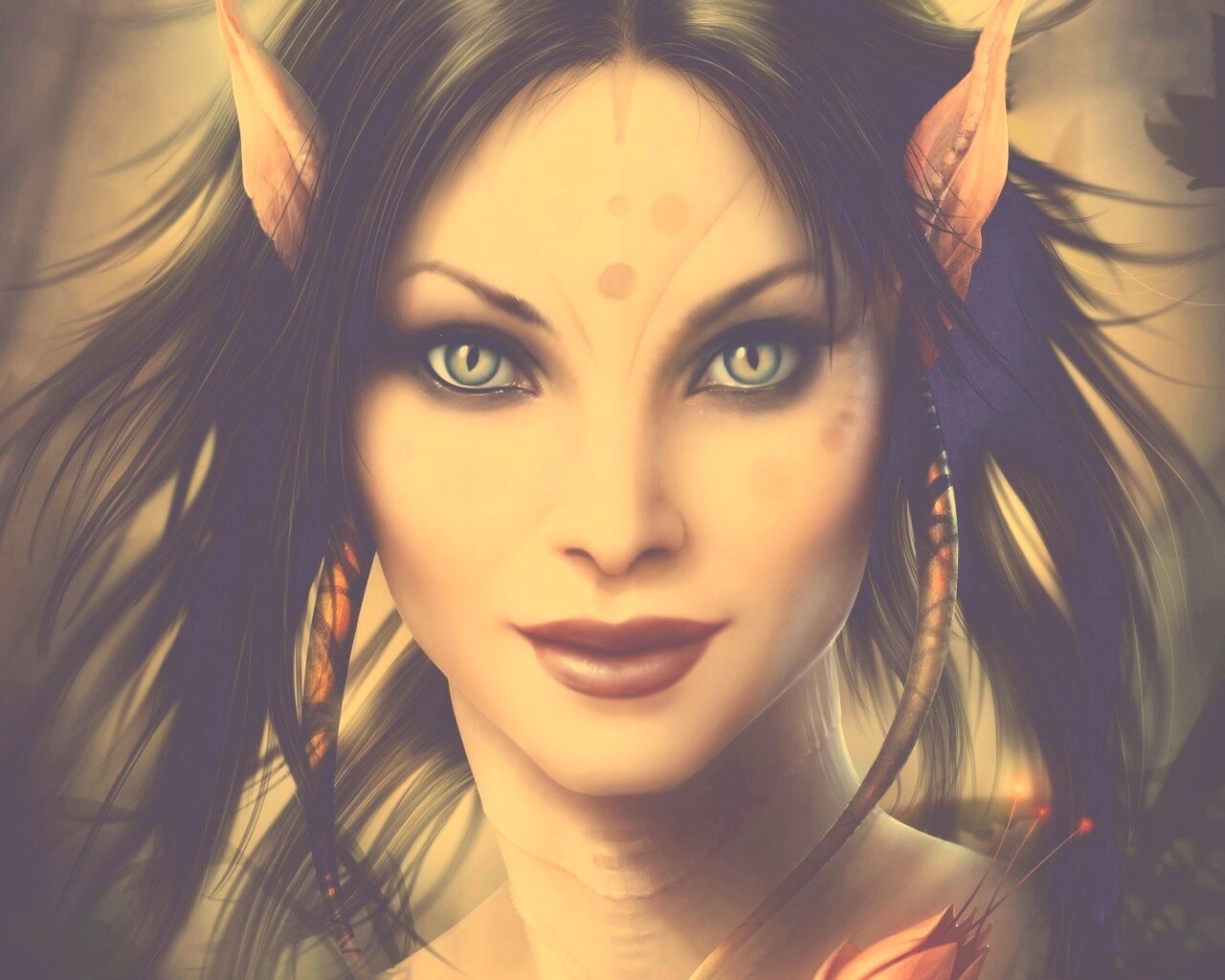 Эльфийка с кошачьими глазами обои