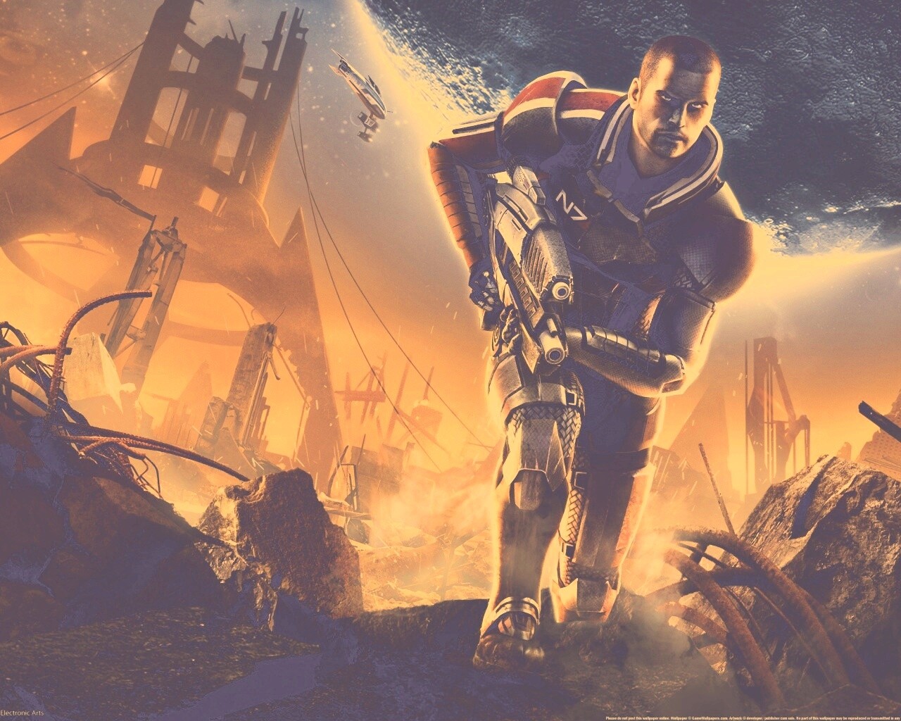 Капитан Шепард на руинах обои