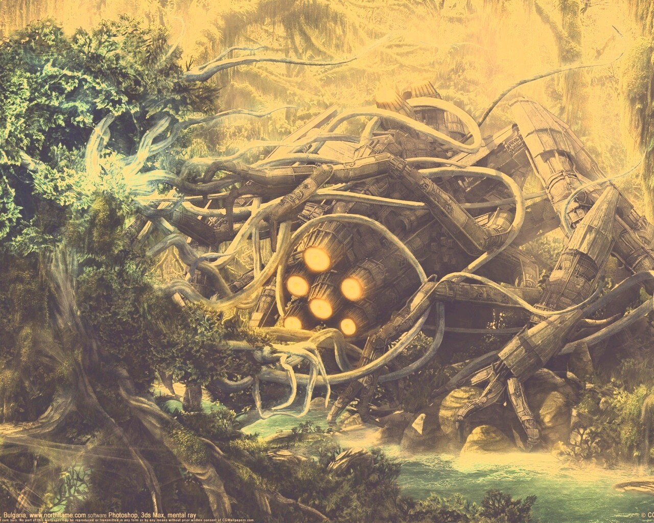 Космический корабль в джунгялх обои