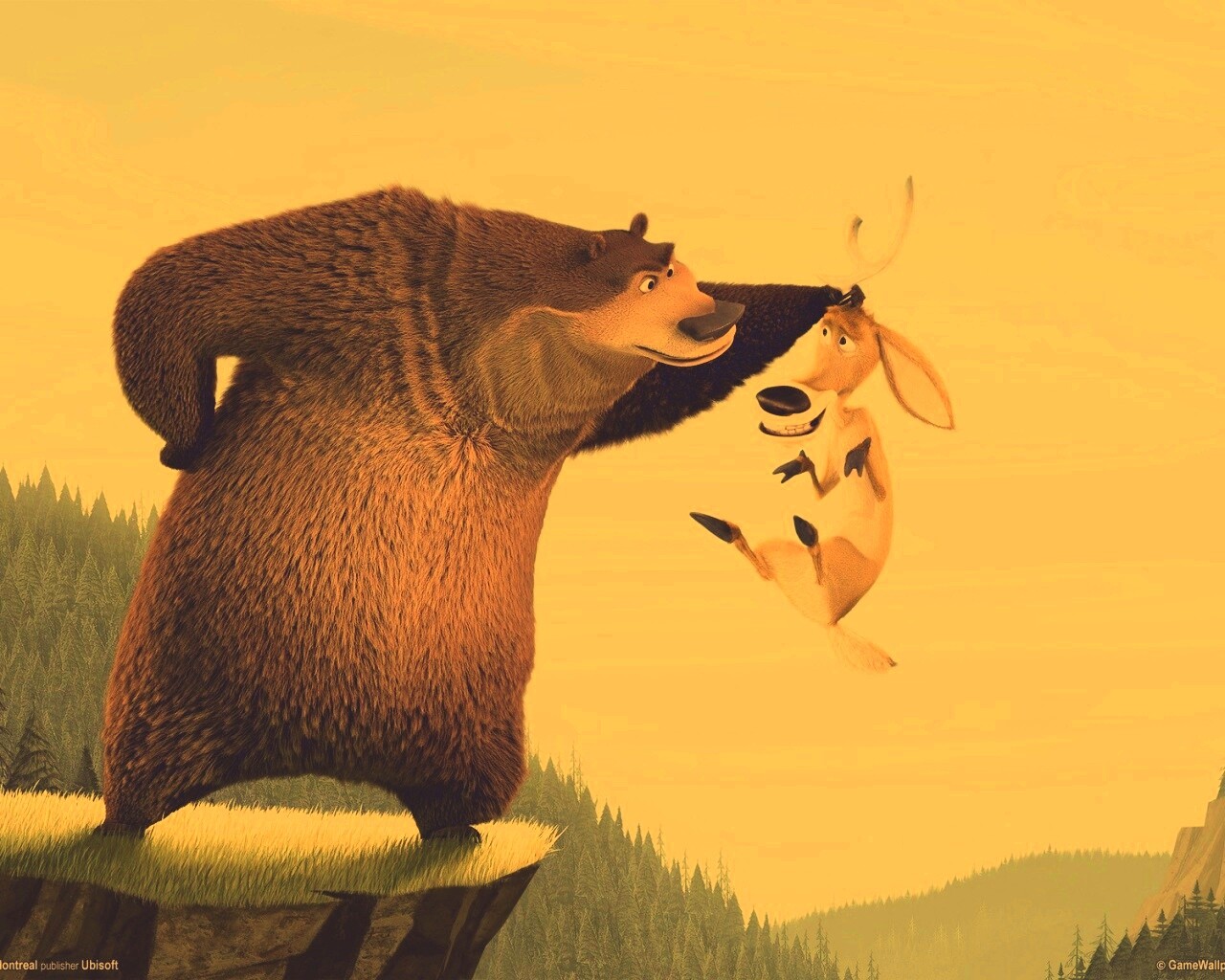 Медведь прессует оленя обои