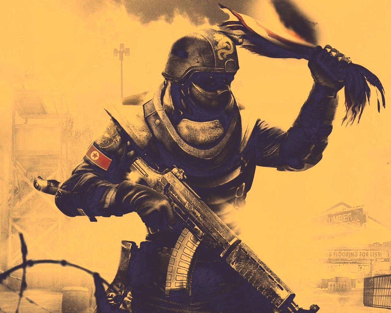 Китайский солдат жжет американский флаг обои