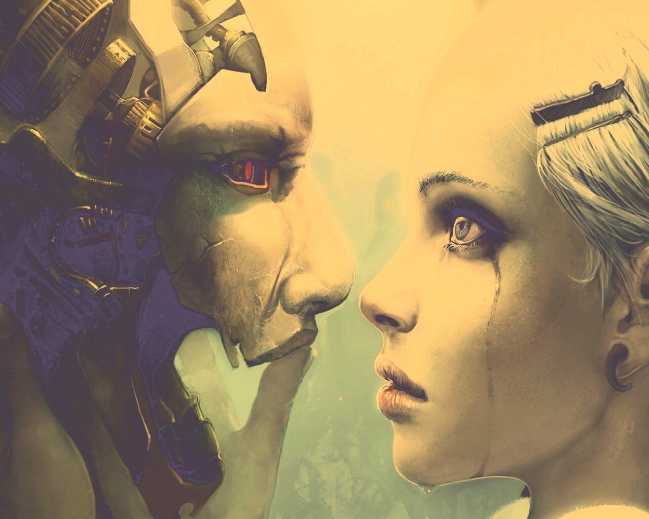 Девушка и робот обои