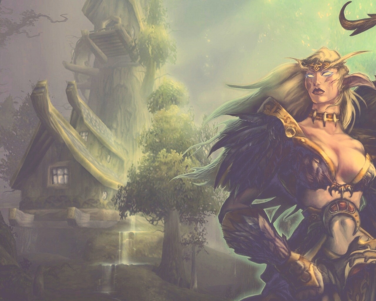 Тёмная эльфика в лесу обои