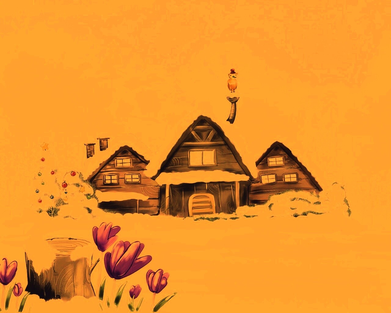 Деревня в новый год обои