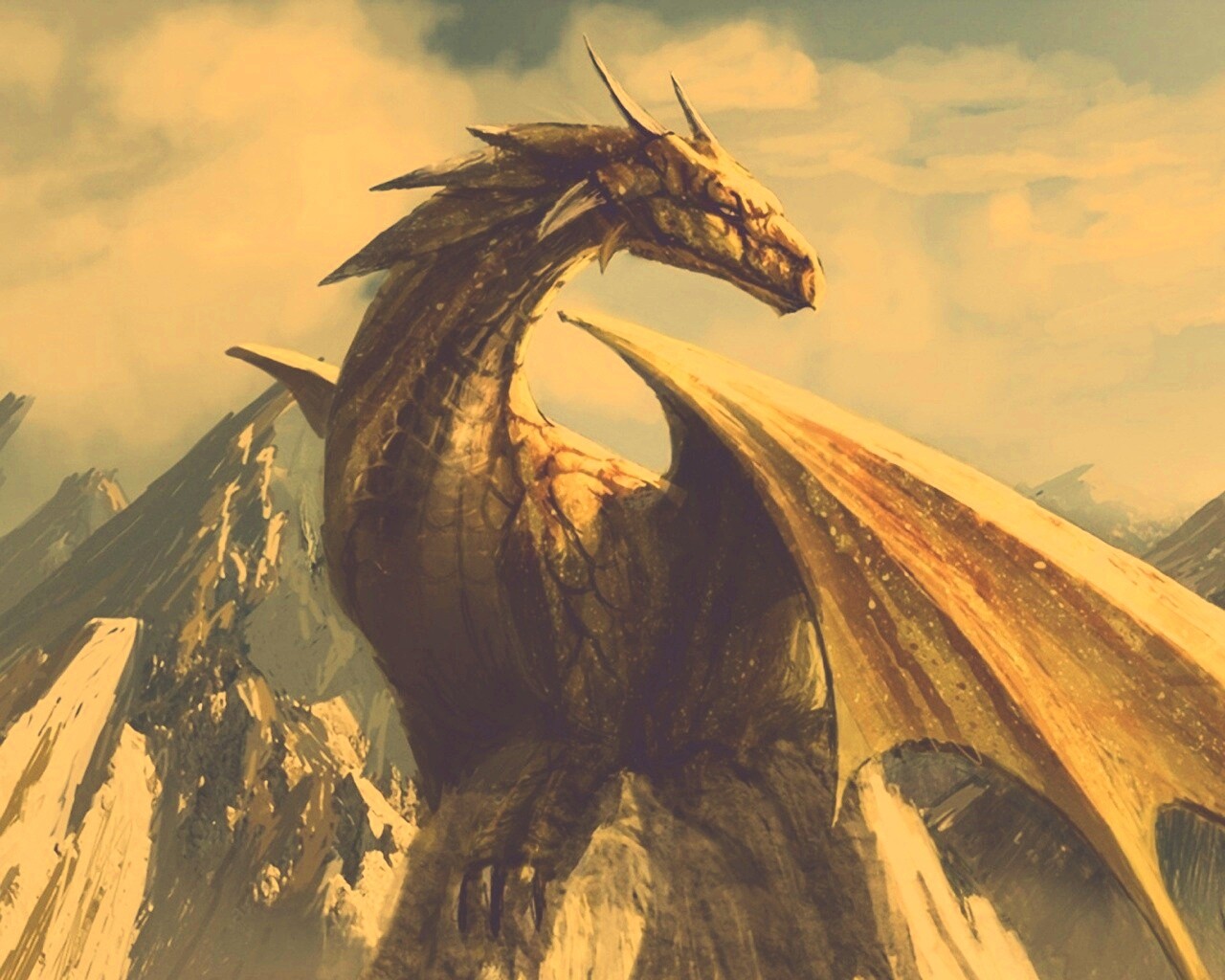 Дракон на вершине скалы обои
