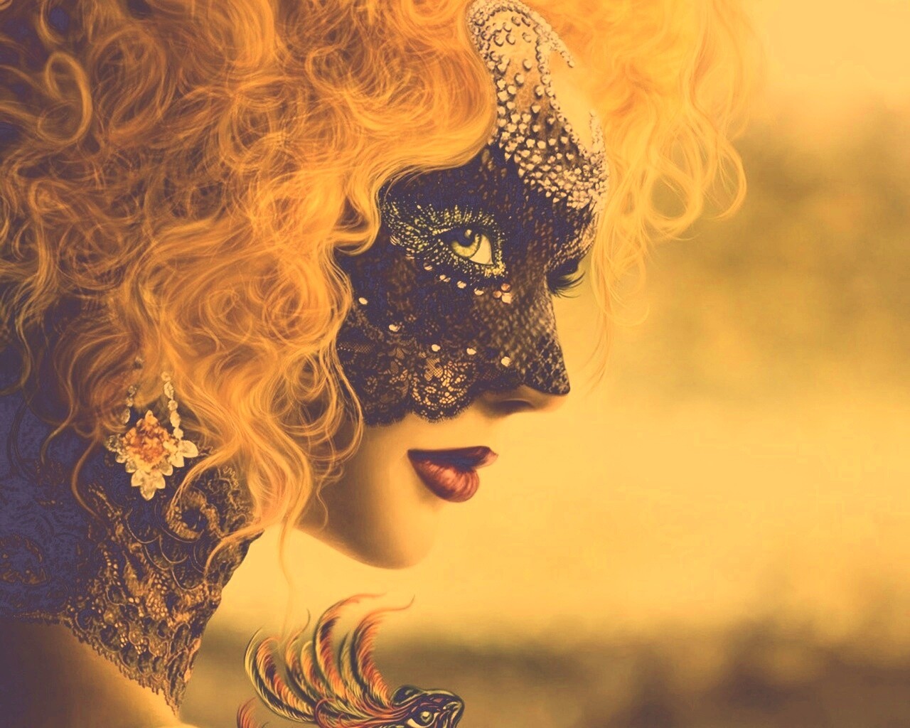 Девушка в карнавальной маске обои