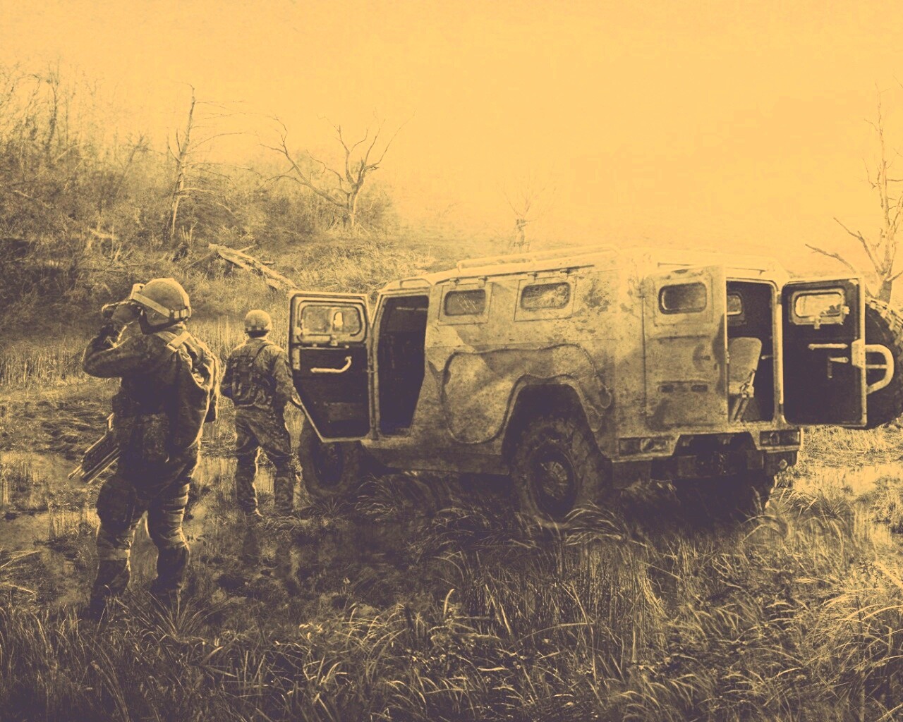 Солдаты из сталкера на болоте обои