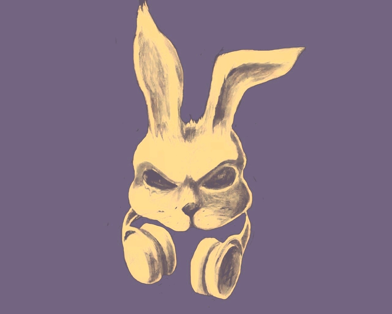 Кролик в наушниках обои