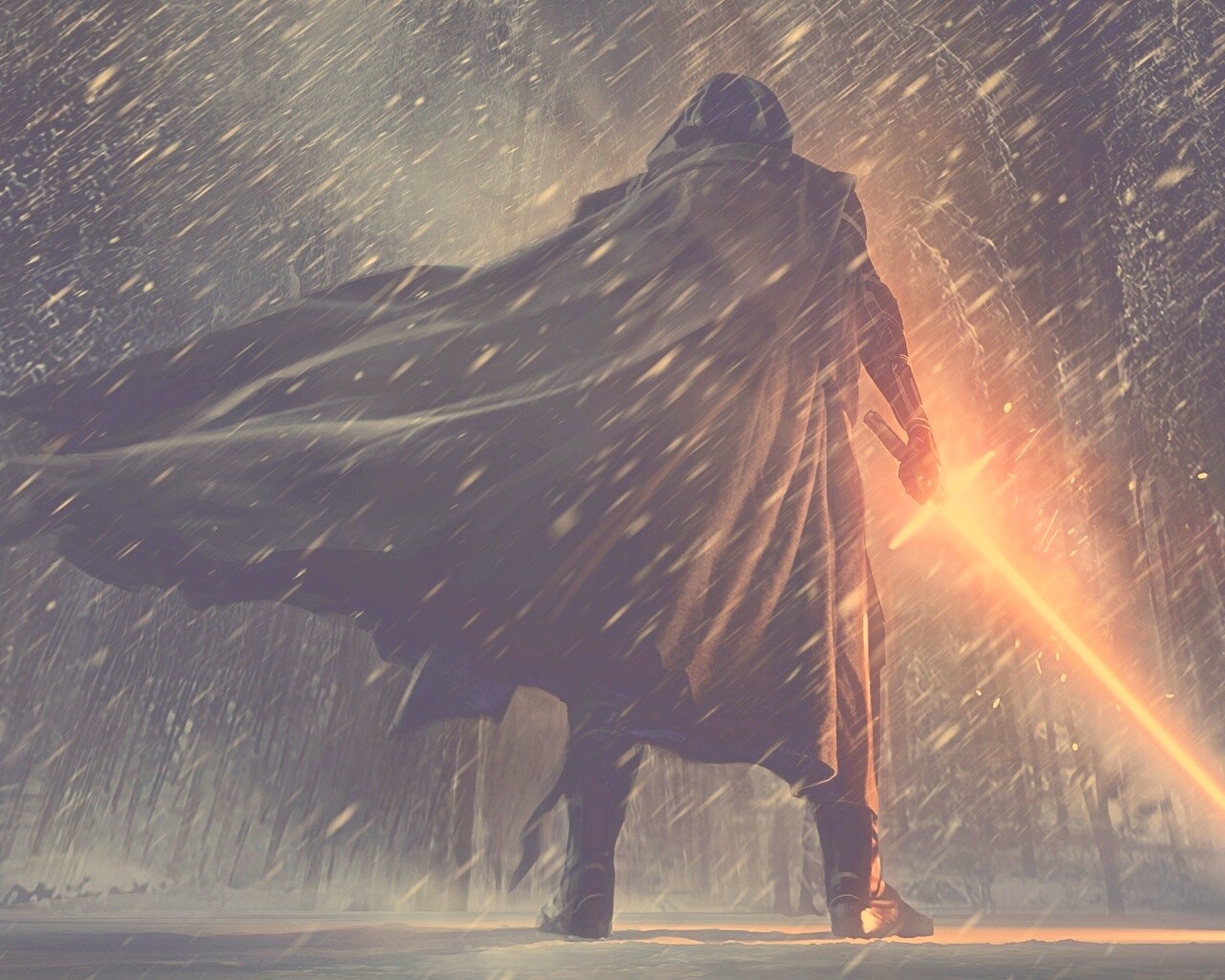 Кайло Рен в зимнем лесу обои