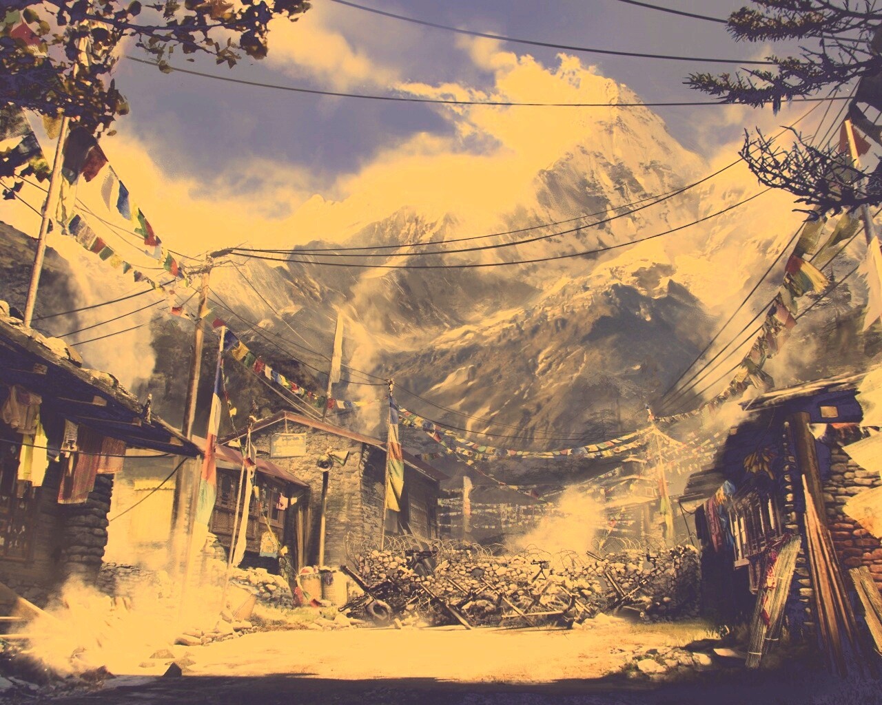 Загороженная улица в горах обои