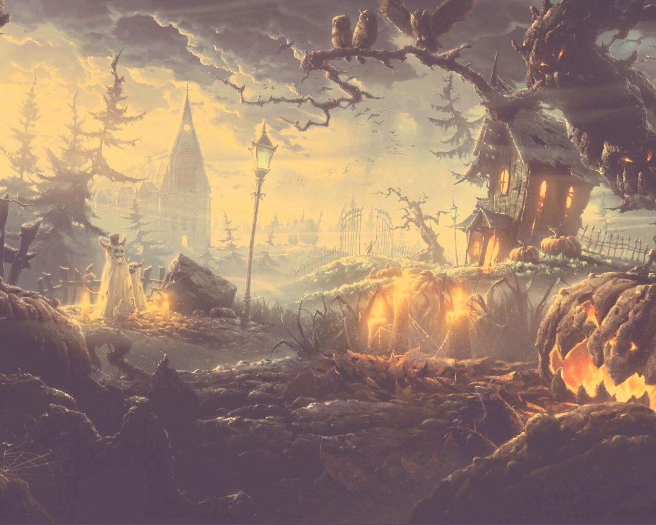 Страшный хэллоувинский пейзаж обои