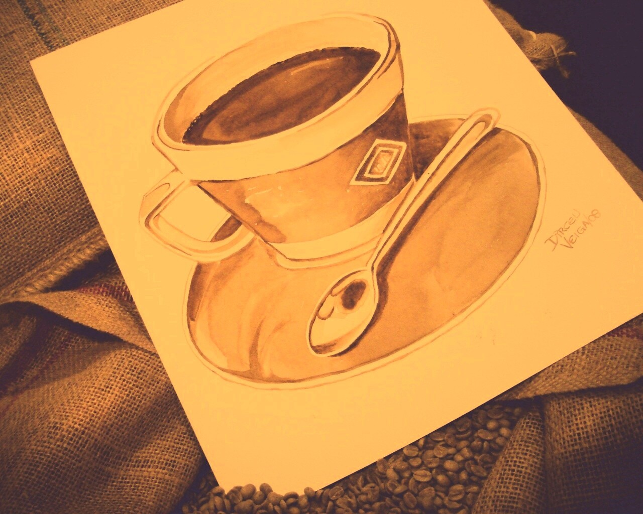 Нарисованная чашка кофе обои