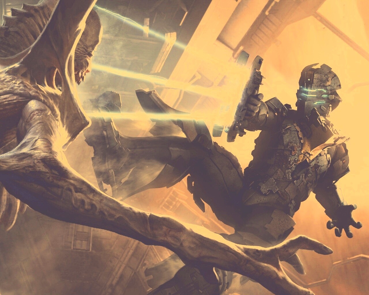 Айзек Кларк стреляет в монстра обои