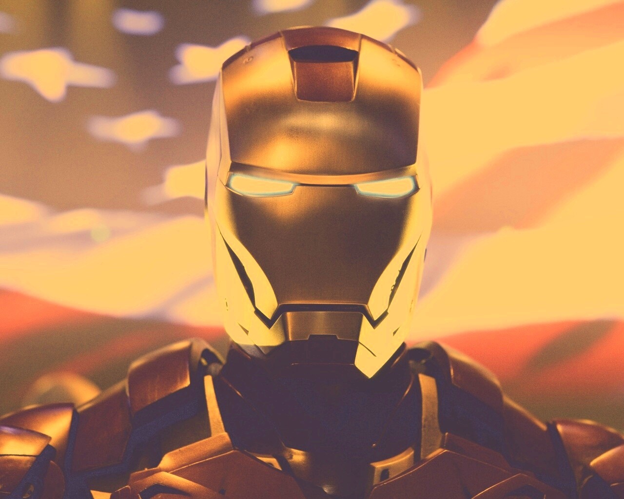 Железный человек на фоне американского флага обои