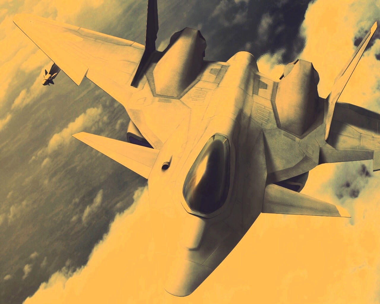Нарисованный истребитель в полете обои