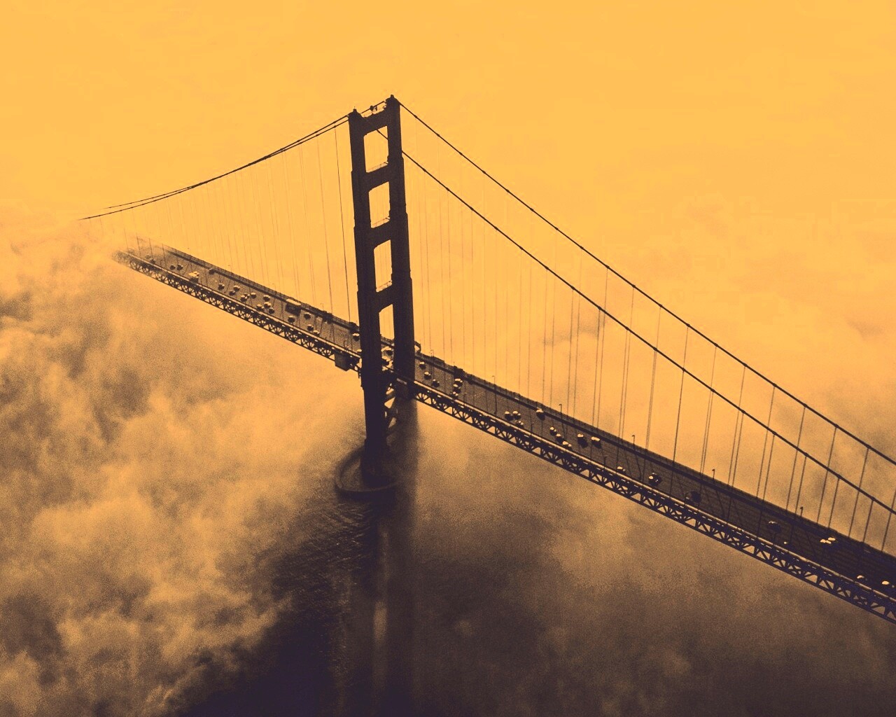 Мост Золотые ворота утопает в тумане обои
