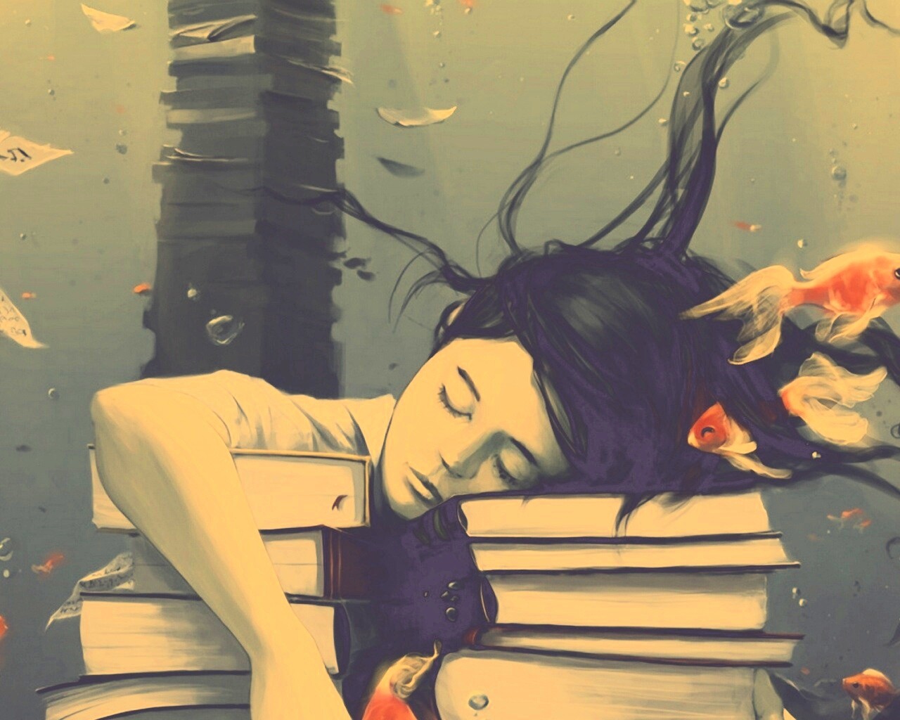 Девочка тонет в знаниях обои