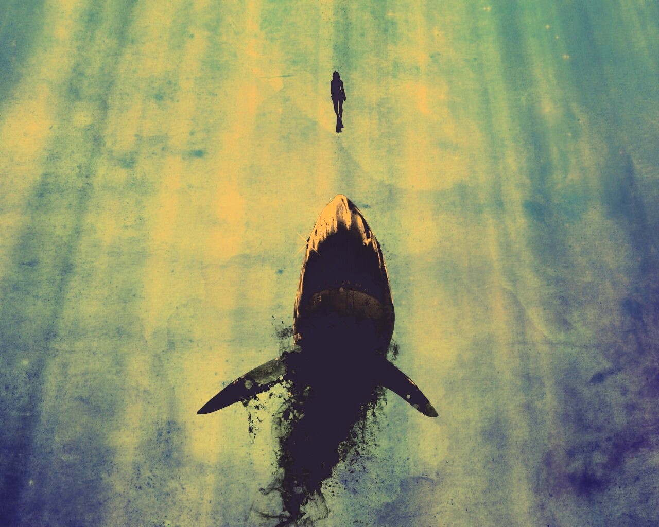 Акула гонится за человеком обои