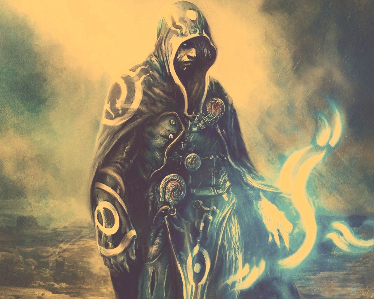 Темный маг в плаще-накидке обои