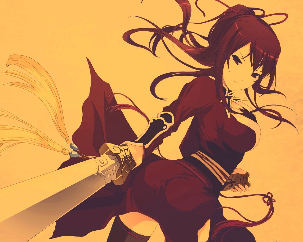 Рыжая девочка с мечем обои