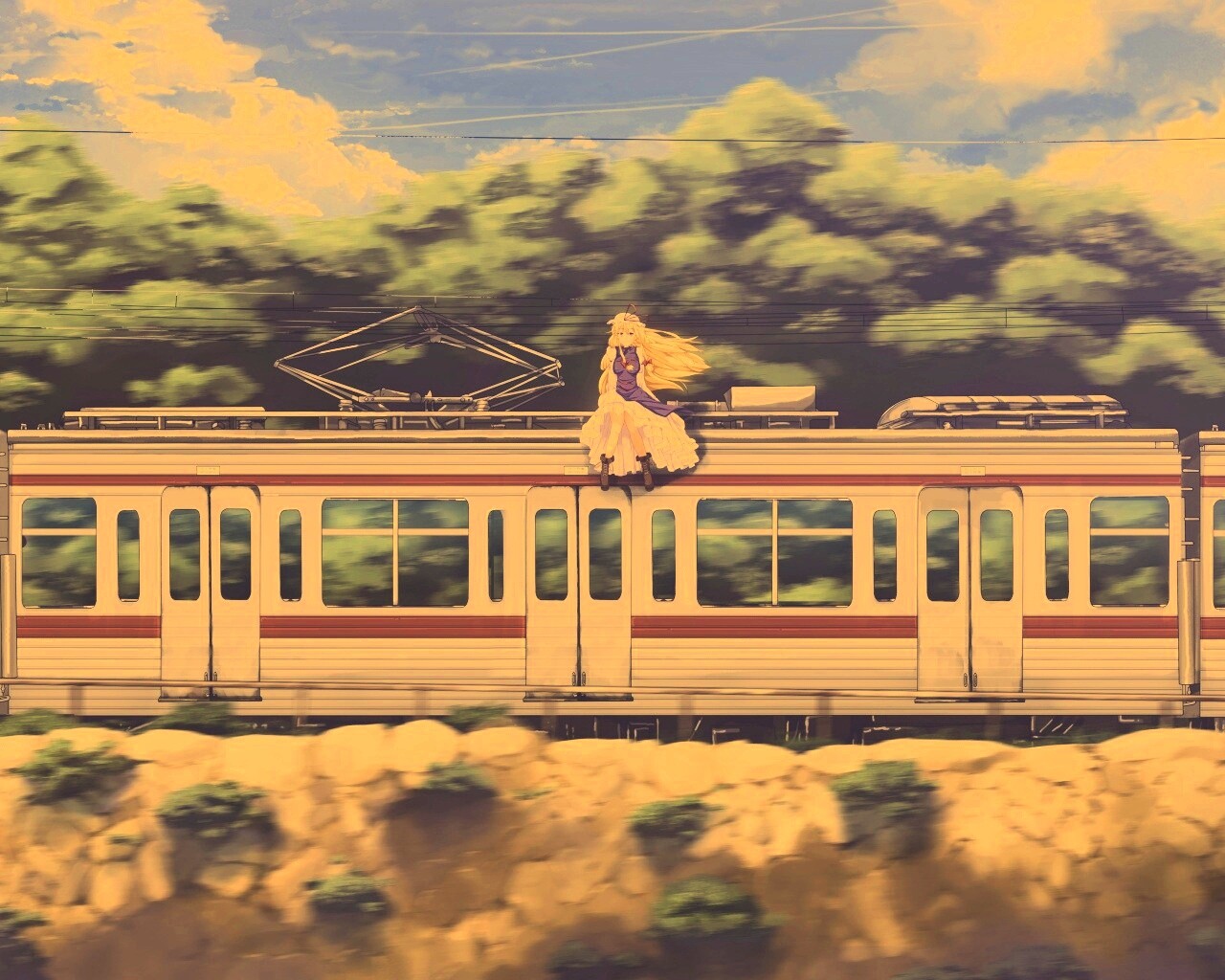 Девушка на крыше поезда обои