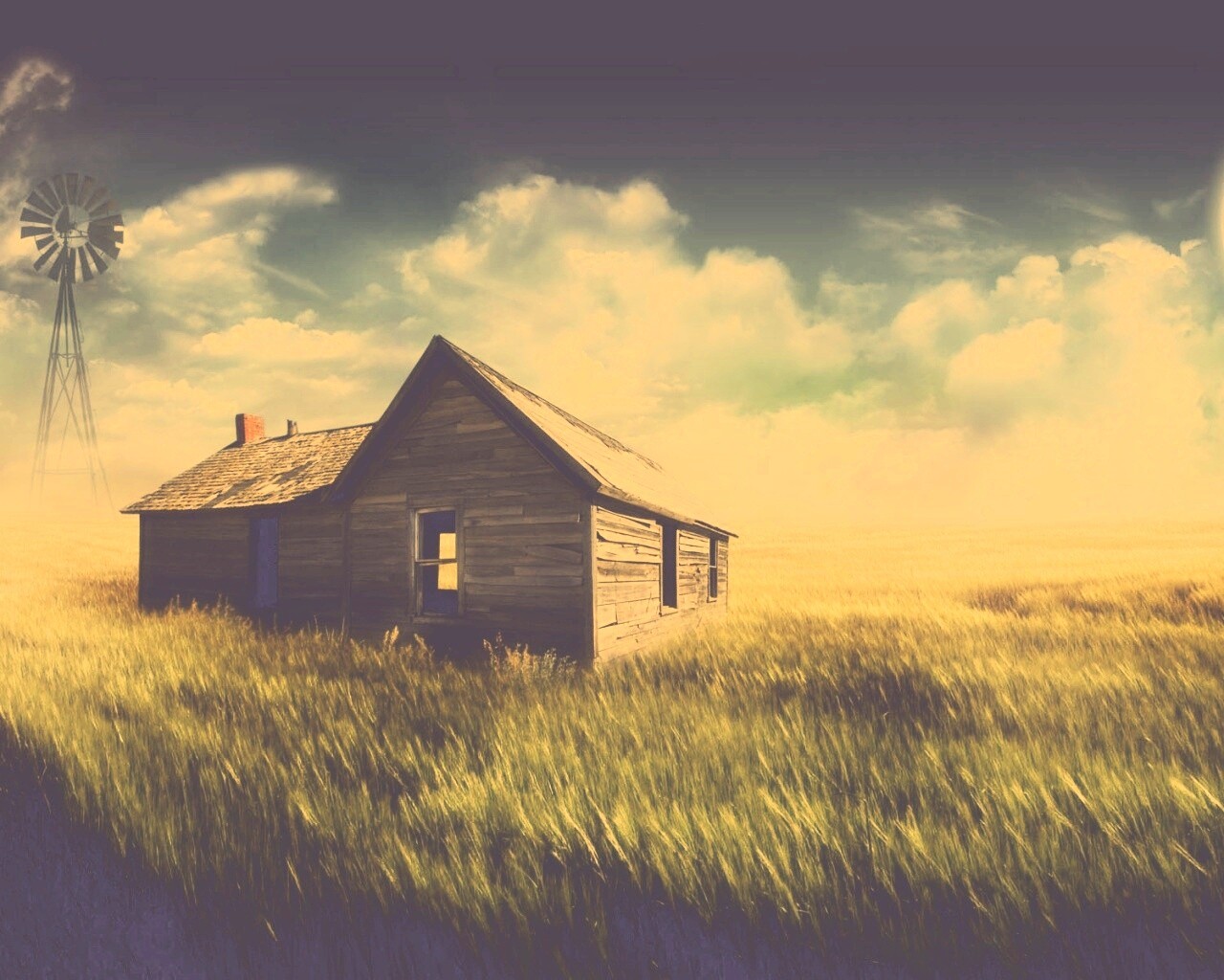 Домик в поле обои