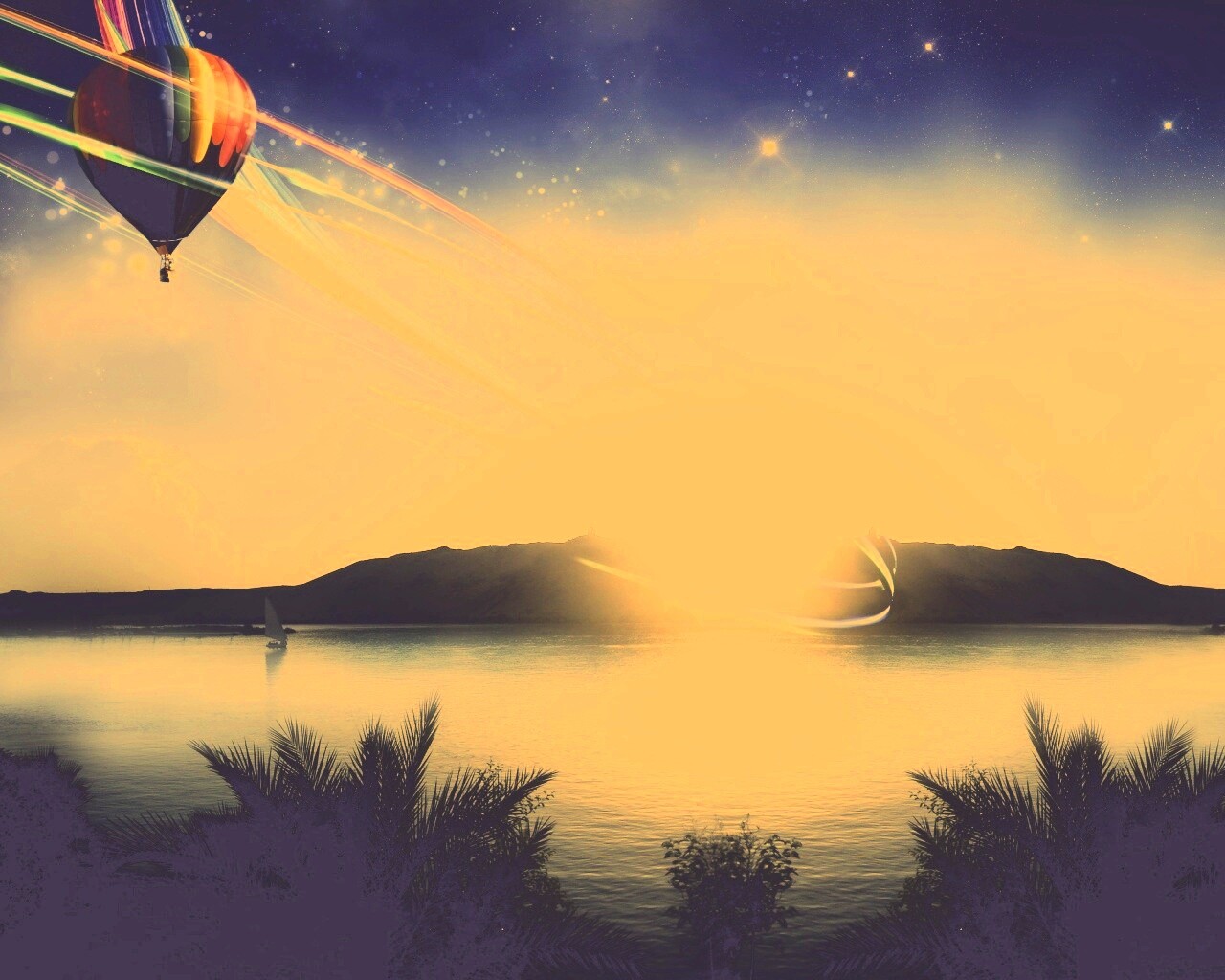 Радужный воздушный шар обои