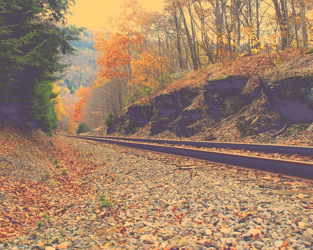 Железная дорога в скалистой местности обои