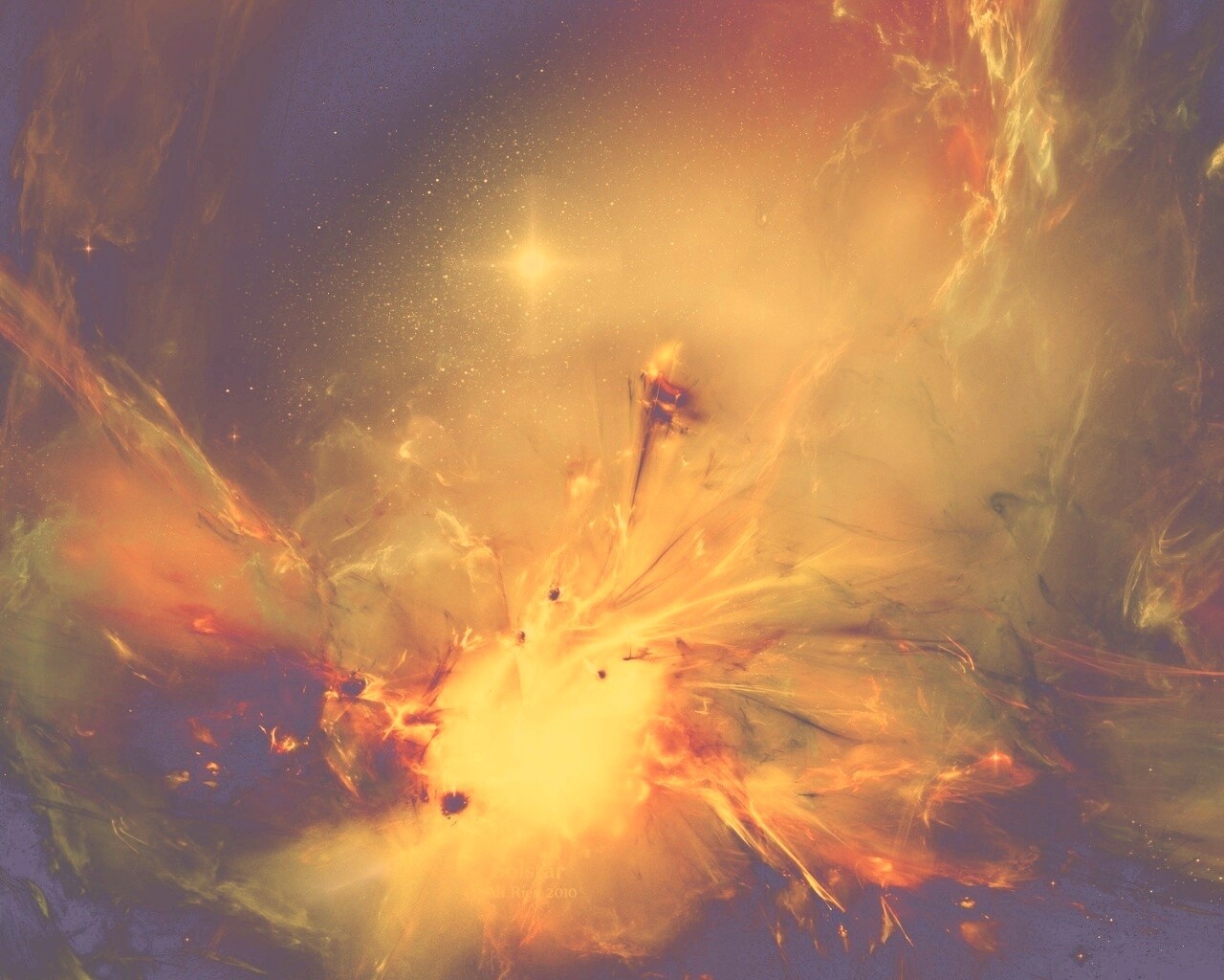 Туманность в красно-жёлтых тонах обои