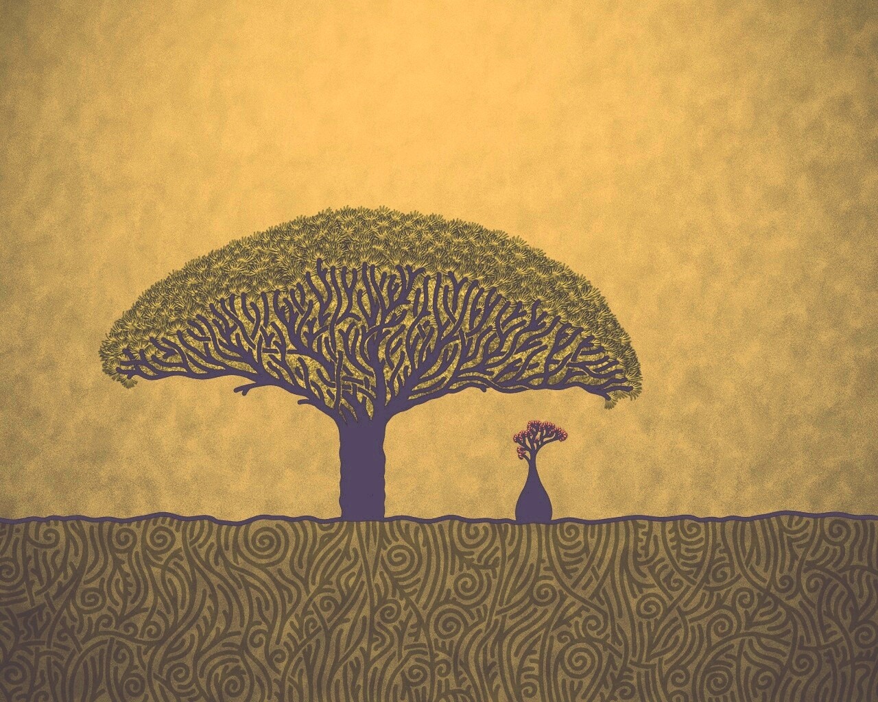 Нарисованное деревце обои